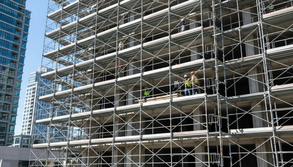 scaffolding construction on high rise building for work at height